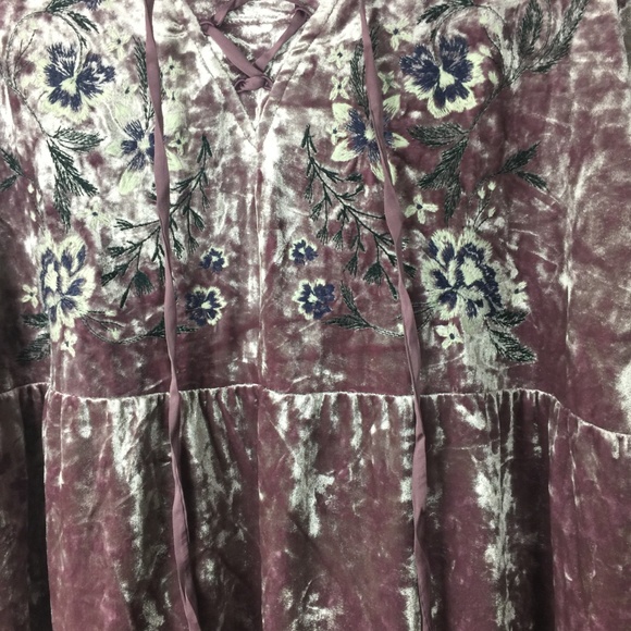 Style Co Blush Embroidered Lace-Up Velvet Blouse - Picture 3 of 7